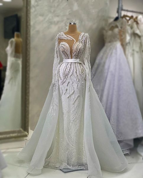 luxury mermaid prom dresses long sleeves v neck appliques sequins floor length celebrity pearls detachable train evening dresses bridal gown, Black
luxury mermaid prom dresses long sleeves v neck appliques sequins floor length celebrity pearls detachable train evening dresses bridal gown, Black