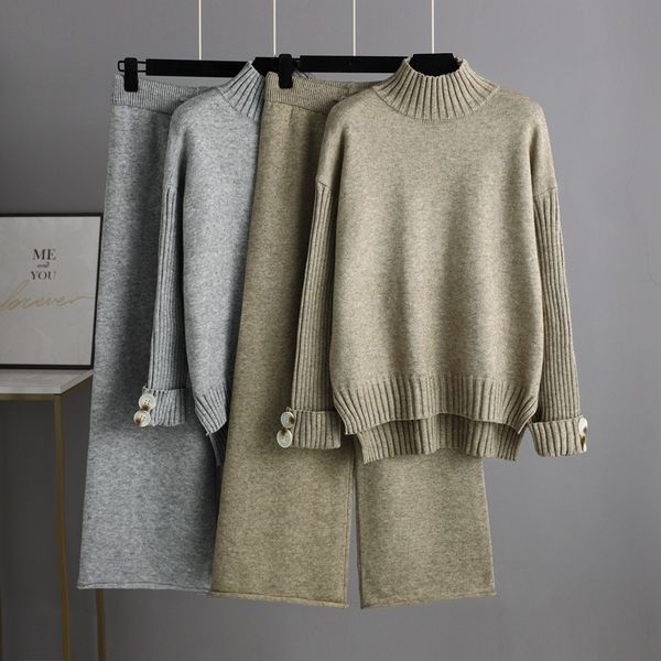 women's two piece pants autumn winter knitted suit women's half turtleneck sweater thickened outer wear loose set 230310, White
women's two piece pants autumn winter knitted suit women's half turtleneck sweater thickened outer wear loose set 230310, White