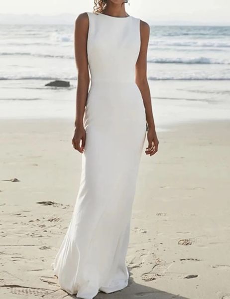 beach casual open back wedding dress jewel neck soft satin sleeveless sweep train plus size boho bridal gowns robe de mariee, White
beach casual open back wedding dress jewel neck soft satin sleeveless sweep train plus size boho bridal gowns robe de mariee, White