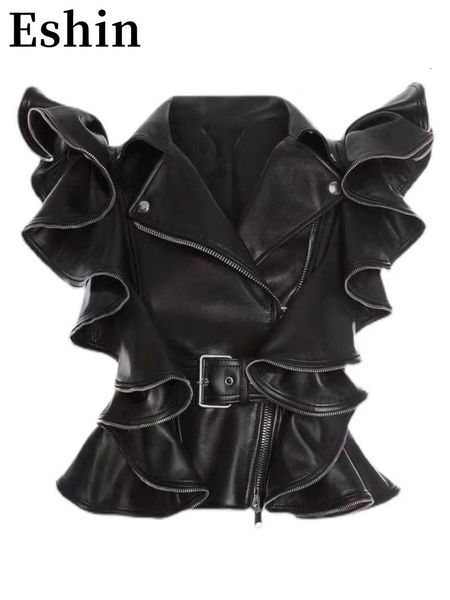 women's jackets eshin women ruffles pu leather jacket sleevelss zippers high waist tunic belt casual coat 2023 spring summer th1772 23, Black;brown
women's jackets eshin women ruffles pu leather jacket sleevelss zippers high waist tunic belt casual coat 2023 spring summer th1772 23, Black;brown