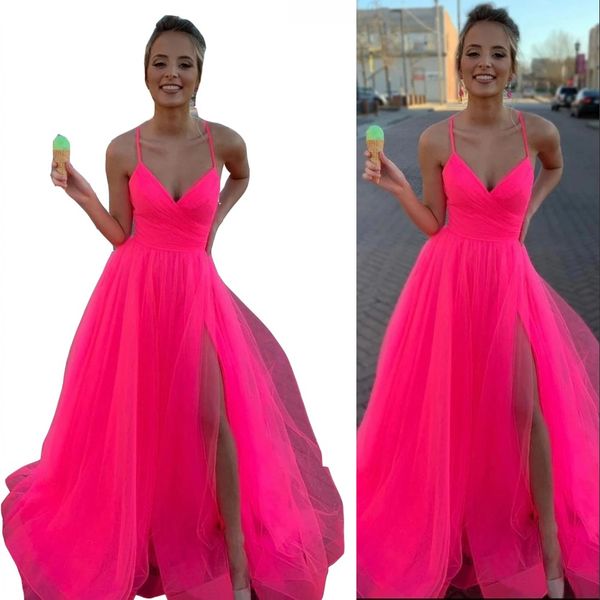 2023 prom dresses a line v neck pink tulle spaghetti straps long fuchsia formal evening party gown side slit graduation dresses, Black
2023 prom dresses a line v neck pink tulle spaghetti straps long fuchsia formal evening party gown side slit graduation dresses, Black