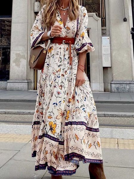 casual dresses floral print long dress women puff sleeve boho maxi dress summer loose holiday beach dress female ruffled waist dress vestido, Black;gray
casual dresses floral print long dress women puff sleeve boho maxi dress summer loose holiday beach dress female ruffled waist dress vestido, Black;gray