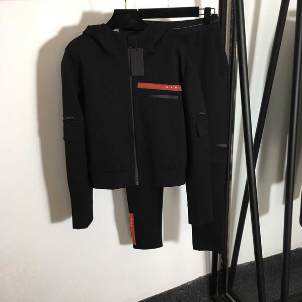 23ss brand designer women sports set red label letter rubber leather long sleeve hooded zipper coat tooling pocket slim pants women clothes, Gray
23ss brand designer women sports set red label letter rubber leather long sleeve hooded zipper coat tooling pocket slim pants women clothes, Gray