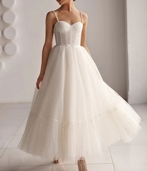 elegant a-line wedding dress 2023 sweetheart spaghetti strap ankle length dot tulle bride gowns vestidos de noiva plus size new boho, White
elegant a-line wedding dress 2023 sweetheart spaghetti strap ankle length dot tulle bride gowns vestidos de noiva plus size new boho, White