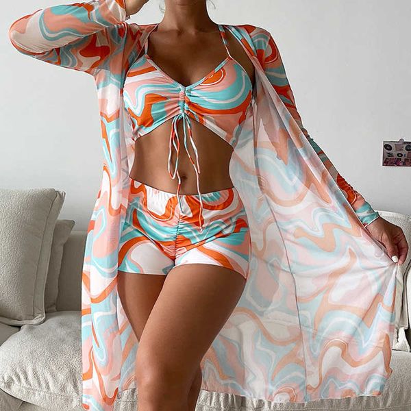 women's swimwear tropical high waist bikini three pieces women long sleeve cover up swimsuit 2023 summer push beach bathing suit y23031, White;black
women's swimwear tropical high waist bikini three pieces women long sleeve cover up swimsuit 2023 summer push beach bathing suit y23031, White;black