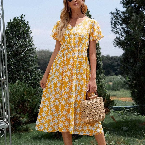 casual dresses women's summer waist print floral casual long dress for ladies v neck short sleeve white flower all match chic dress g23, Black;gray
casual dresses women's summer waist print floral casual long dress for ladies v neck short sleeve white flower all match chic dress g23, Black;gray