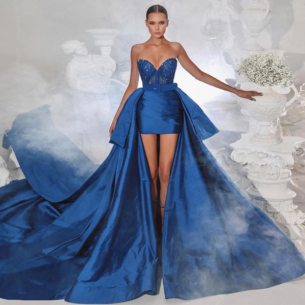 royal blue beaded prom dresses with detachable train evening gowns strapless neckline pleated taffeta special occasion formal wear, Black
royal blue beaded prom dresses with detachable train evening gowns strapless neckline pleated taffeta special occasion formal wear, Black