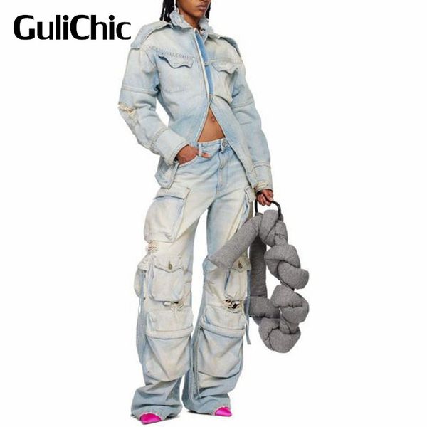 women s two piece pants 2 8 gulichic women vintage washed hole frayed cotton denim jacket or cargo jeans set 230311, White
women s two piece pants 2 8 gulichic women vintage washed hole frayed cotton denim jacket or cargo jeans set 230311, White