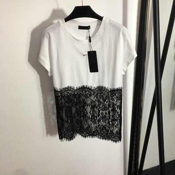 23ss brand designer women t-shirt pure cotton round neck lace perspective stitching short sleeve t-shirts fashion women clothes, White
23ss brand designer women t-shirt pure cotton round neck lace perspective stitching short sleeve t-shirts fashion women clothes, White