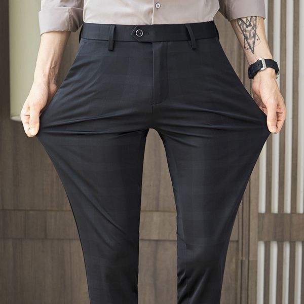 men's pants summer thin high elastic ice silk casual pants men's business dress suit pants slim fit plaid office social trousers h, Black
men's pants summer thin high elastic ice silk casual pants men's business dress suit pants slim fit plaid office social trousers h, Black