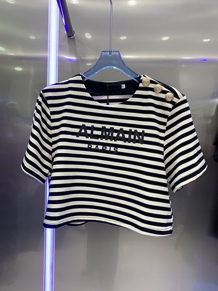 women's tshirt springsummer2023 y2k clothes striped round short sleeve tshirt exposed waist metal button decoration design women 230311, White
women's tshirt springsummer2023 y2k clothes striped round short sleeve tshirt exposed waist metal button decoration design women 230311, White