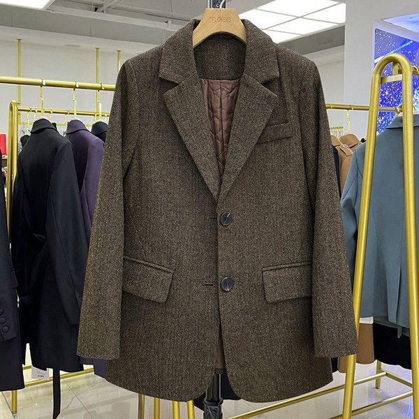 women's suits blazers dark brown woolen blazer women autumn/winter korean fashion herringbone thick padded suit jacket lady outerwear, White;black
women's suits blazers dark brown woolen blazer women autumn/winter korean fashion herringbone thick padded suit jacket lady outerwear, White;black