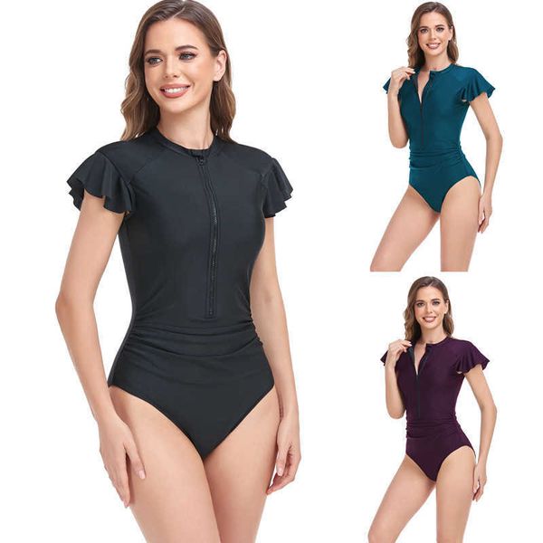 monokinis designer luxury swimsuit 2023 women's one-piece bikini ruffle short sleeve round tie zipper swimwear women, Black
monokinis designer luxury swimsuit 2023 women's one-piece bikini ruffle short sleeve round tie zipper swimwear women, Black