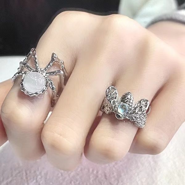 spider dark punk ring ins niche design advanced sense honeybee moonstone metal cool wind adjustable, Golden;silver