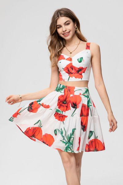 high-quality lady two piece dress flower pattern 100% cotton camisole and short skirt, White
high-quality lady two piece dress flower pattern 100% cotton camisole and short skirt, White
