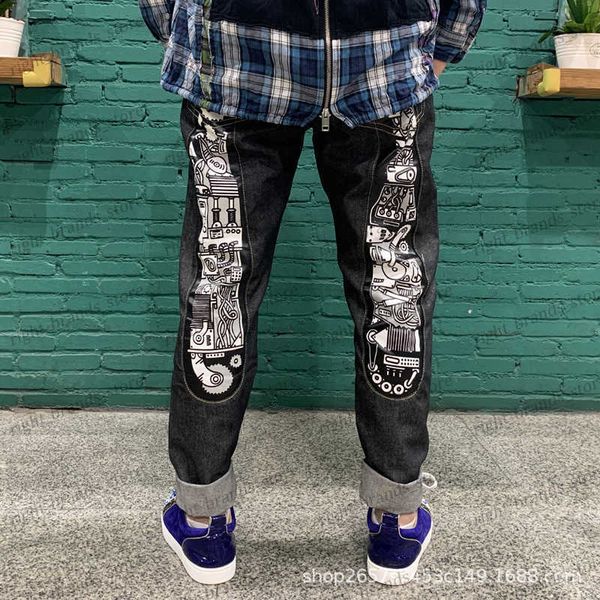 men's jeans women's korean version of mechanical leg raw material large printed slim straight pants t230311, Blue
men's jeans women's korean version of mechanical leg raw material large printed slim straight pants t230311, Blue