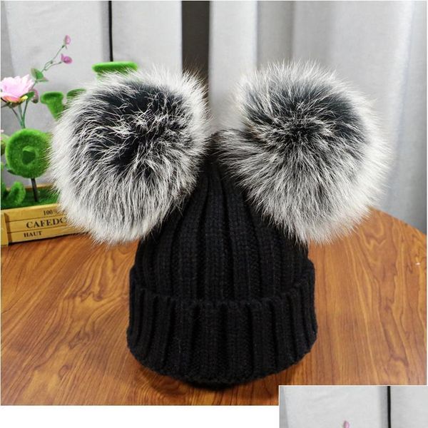 beanie/skl caps new double natural pom poms hat girls boys winter warm fur pompom ball knitted beanies sklies co dh5ik, Blue;gray
beanie/skl caps new double natural pom poms hat girls boys winter warm fur pompom ball knitted beanies sklies co dh5ik, Blue;gray