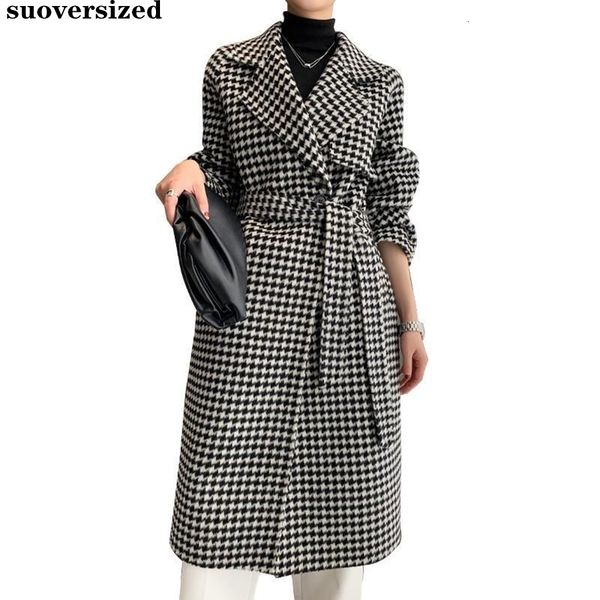 women's jackets houndstooth vintage blazer wool tweed long coat women luxury elegant thicken warm slim outwear casual korean trenchcoat, Black;brown
women's jackets houndstooth vintage blazer wool tweed long coat women luxury elegant thicken warm slim outwear casual korean trenchcoat, Black;brown