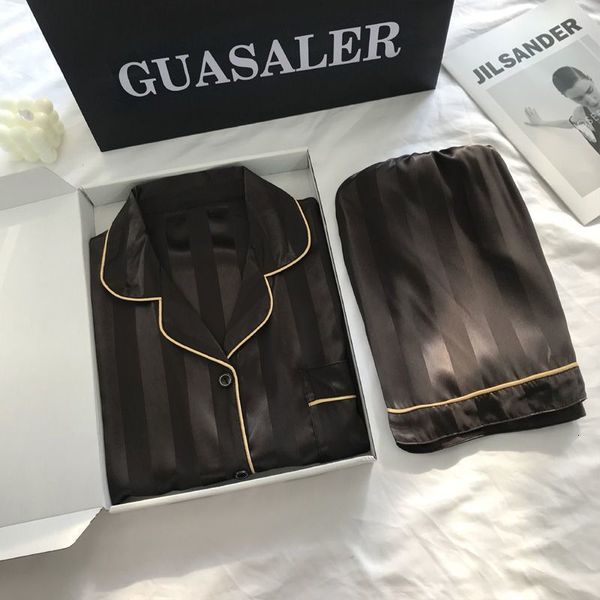 men's sleepwear spring autumn men pajamas set silk sleepwear long sleeved nightwear lounge striped grid sleep clothing satin plus size, Black;brown
men's sleepwear spring autumn men pajamas set silk sleepwear long sleeved nightwear lounge striped grid sleep clothing satin plus size, Black;brown