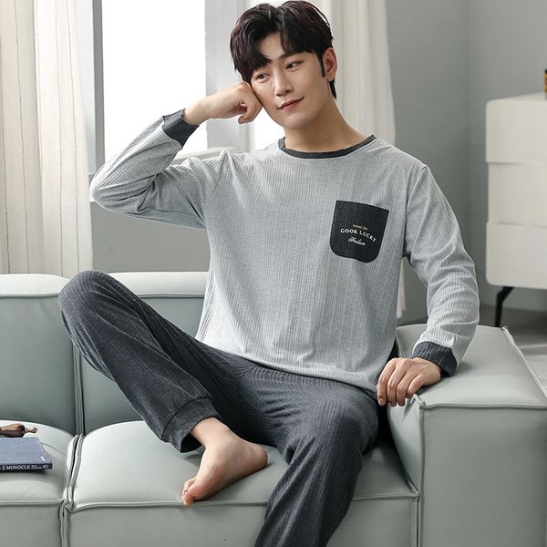 men's sleepwear men spring long sleeve sleepwear knited cotton mens pajamas xxxxl male home clothing 230311, Black;brown
men's sleepwear men spring long sleeve sleepwear knited cotton mens pajamas xxxxl male home clothing 230311, Black;brown