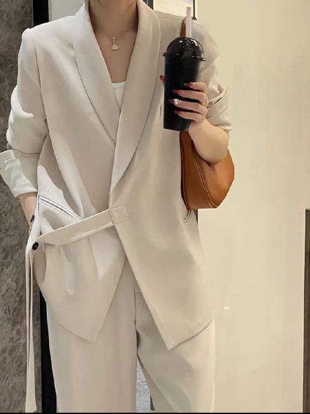 women s two piece pants korean fashion blazer matching sets office lady lace up suit jacket coat high waist loose wide leg set 230311, White
women s two piece pants korean fashion blazer matching sets office lady lace up suit jacket coat high waist loose wide leg set 230311, White