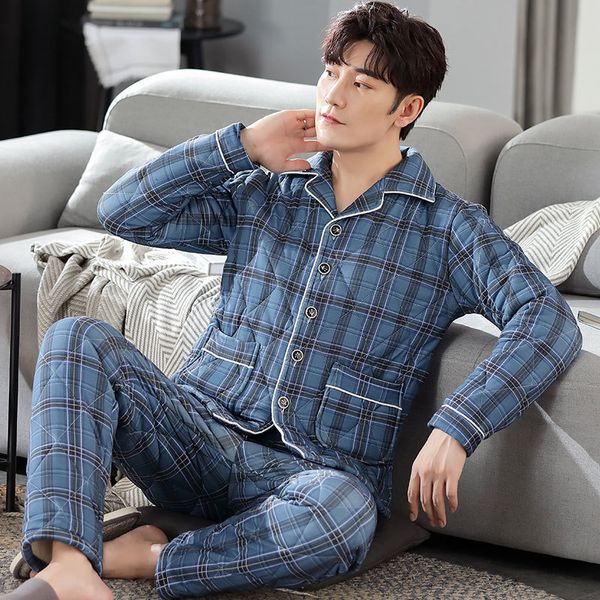 men's sleepwear men pajamas set winter homewear 3 layer cotton pijama l-3xl male soft warm pyjamas fashion plaid pjs 230311, Black;brown
men's sleepwear men pajamas set winter homewear 3 layer cotton pijama l-3xl male soft warm pyjamas fashion plaid pjs 230311, Black;brown