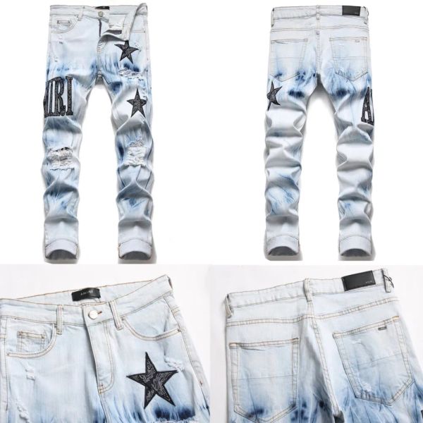 men's jeans designer european jean hombre letter star men embroidery amiri patchwork ripped for trend brand motorcycle pant mens skinny, Blue 
men's jeans designer european jean hombre letter star men embroidery amiri patchwork ripped for trend brand motorcycle pant mens skinny, Blue