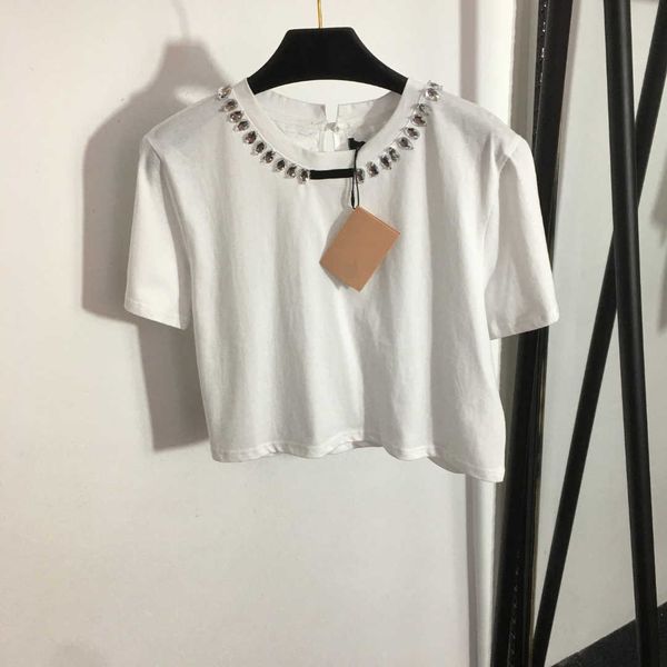 23ss brand designer women short sleeve t-shirt nail drill t-shirts solid color pure cotton round neck fashion womens clothes, White
23ss brand designer women short sleeve t-shirt nail drill t-shirts solid color pure cotton round neck fashion womens clothes, White