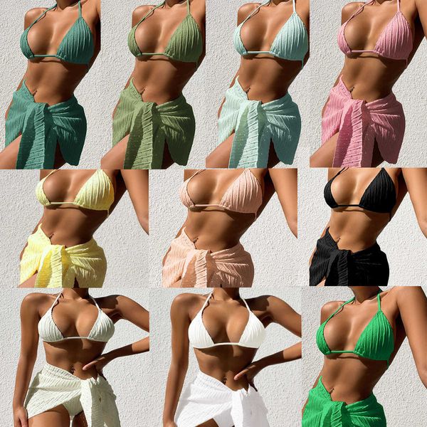 women's swimwear 2023 white halter 3pcs tied skirt bikini set women high waist cut swimsuit female push up swimwear backless bathing su, White;black
women's swimwear 2023 white halter 3pcs tied skirt bikini set women high waist cut swimsuit female push up swimwear backless bathing su, White;black