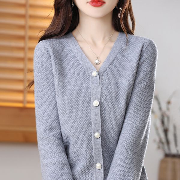 women's knits tees cashmere cardigan fallwinter sweater women vneck pure color casual longsleeved loose 230311, White 
women's knits tees cashmere cardigan fallwinter sweater women vneck pure color casual longsleeved loose 230311, White