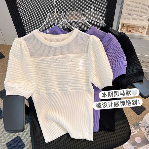 t-shirt ice silk women's summer 2023 solid color bubble sleeve design sense small crowd diamond chic slim ins, White
t-shirt ice silk women's summer 2023 solid color bubble sleeve design sense small crowd diamond chic slim ins, White