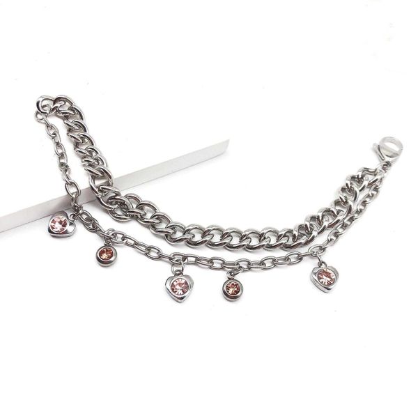 bracelets stainless steel bracelet peach heart rhinestone side chain three color optional male and female bracelet, Black
bracelets stainless steel bracelet peach heart rhinestone side chain three color optional male and female bracelet, Black