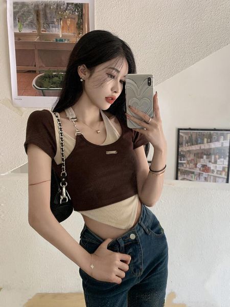 women's tshirt false 2piece shortsleeved hanging neck tshirt women summer girl irregular slim fit thin short design niche 230311, White
women's tshirt false 2piece shortsleeved hanging neck tshirt women summer girl irregular slim fit thin short design niche 230311, White