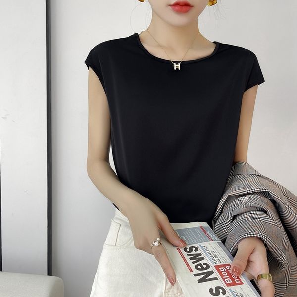women's tshirt longming tshirt tee 2023 female fashion satin silky sleeveless oneck pullovers summer basic korean y2k clothes 230311, White
women's tshirt longming tshirt tee 2023 female fashion satin silky sleeveless oneck pullovers summer basic korean y2k clothes 230311, White