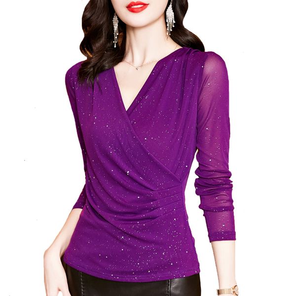women's tshirt fashion cross vneck mesh bright t shirt slim longsleeve bottoming autumn winter casual women 230311, White
women's tshirt fashion cross vneck mesh bright t shirt slim longsleeve bottoming autumn winter casual women 230311, White