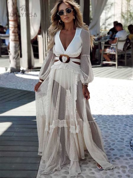 women's swimwear deep v-neck cut out long sleeve maxi dress white lace tunic women clothes summer beach wear swim suit cover up a1049 y, White;black
women's swimwear deep v-neck cut out long sleeve maxi dress white lace tunic women clothes summer beach wear swim suit cover up a1049 y, White;black
