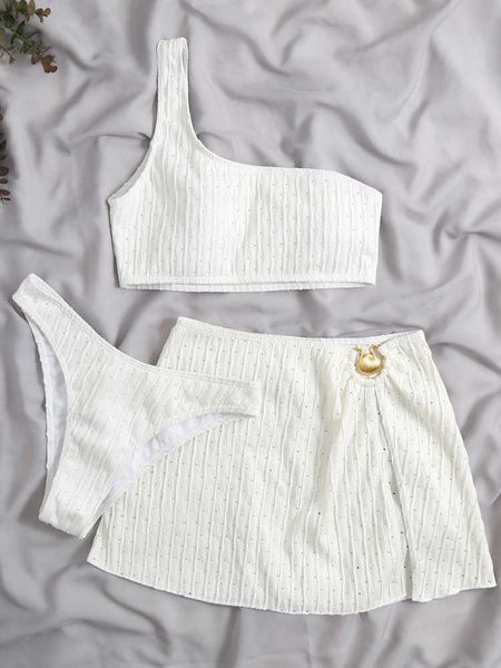 women's swimwear 2023 new 3 pieces set swimsuit women thong swimwear one shoulder micro bikini set with skirt white beachwear bathing s, White;black
women's swimwear 2023 new 3 pieces set swimsuit women thong swimwear one shoulder micro bikini set with skirt white beachwear bathing s, White;black