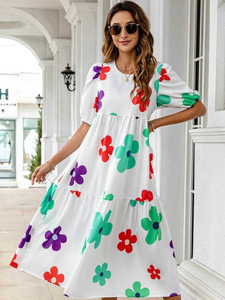 casual dresses fashion floral print long dress for women summer short sleeve loose casual boho holiday beach midi dresses women's vesti, Black;gray 
casual dresses fashion floral print long dress for women summer short sleeve loose casual boho holiday beach midi dresses women's vesti, Black;gray
