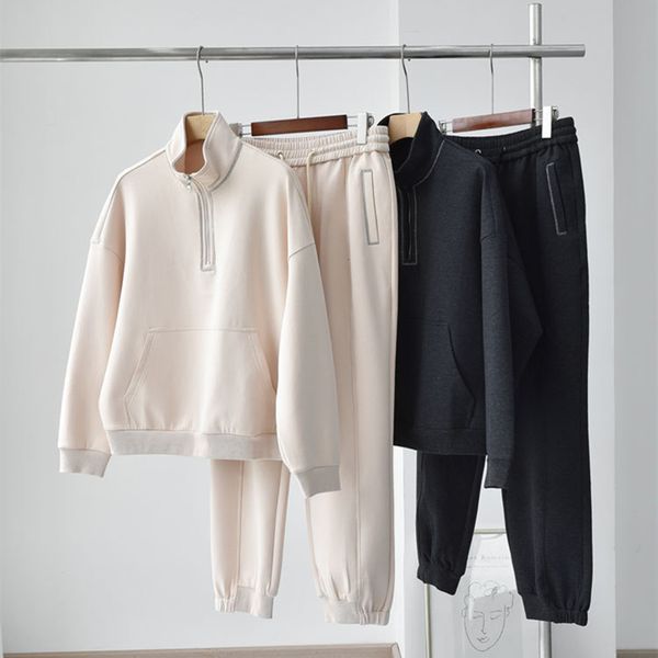 women s two piece pants bead chain trim women solid color casual sports set lady stand collar elastic waist drawstring trousers female suit, White
women s two piece pants bead chain trim women solid color casual sports set lady stand collar elastic waist drawstring trousers female suit, White