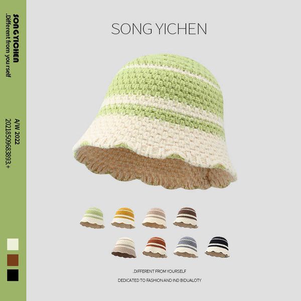 wide brim hats 2022 color-blocking hand-knit bucket hat korean autumn and winter warm fisherman cap outdoor travel wild woolen women's, Blue;gray
wide brim hats 2022 color-blocking hand-knit bucket hat korean autumn and winter warm fisherman cap outdoor travel wild woolen women's, Blue;gray
