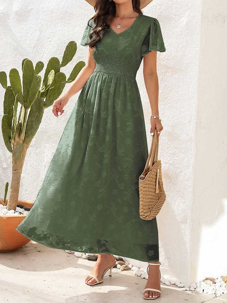 casual dresses elegant jacquard dress women summer short sleeve v-neck high waist long dresses fashion causal solid color a-line dress vesti, Black;gray
casual dresses elegant jacquard dress women summer short sleeve v-neck high waist long dresses fashion causal solid color a-line dress vesti, Black;gray