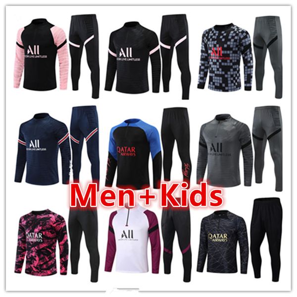 Image of 21 22 23 S Men Kids Football Tracksuit Jersey Kit 2022 2023 Messis Mbappe Mens Training Suit Soccer Tracksuits Jacket Jogging