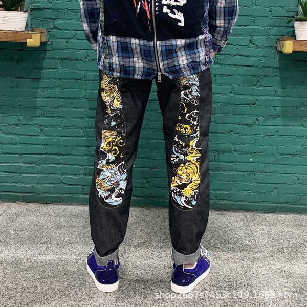 men's jeans women korean version of black tiger trousers with the original size of large printed slim t230311, Blue
men's jeans women korean version of black tiger trousers with the original size of large printed slim t230311, Blue