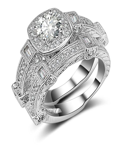 2 pieces ring set 4prong settings 18k white gold filled couple rings womens mens jewelry wedding bridal accessories size 67897024071, Silver
2 pieces ring set 4prong settings 18k white gold filled couple rings womens mens jewelry wedding bridal accessories size 67897024071, Silver