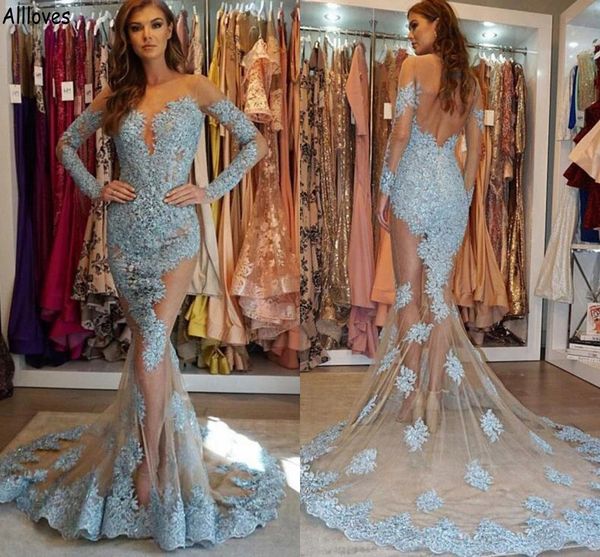 light sky blue fishtail mermaid evening dresses arabic aso ebi sheer neck long sleeves prom special occasion gowns see through lace applique, Black;red
light sky blue fishtail mermaid evening dresses arabic aso ebi sheer neck long sleeves prom special occasion gowns see through lace applique, Black;red