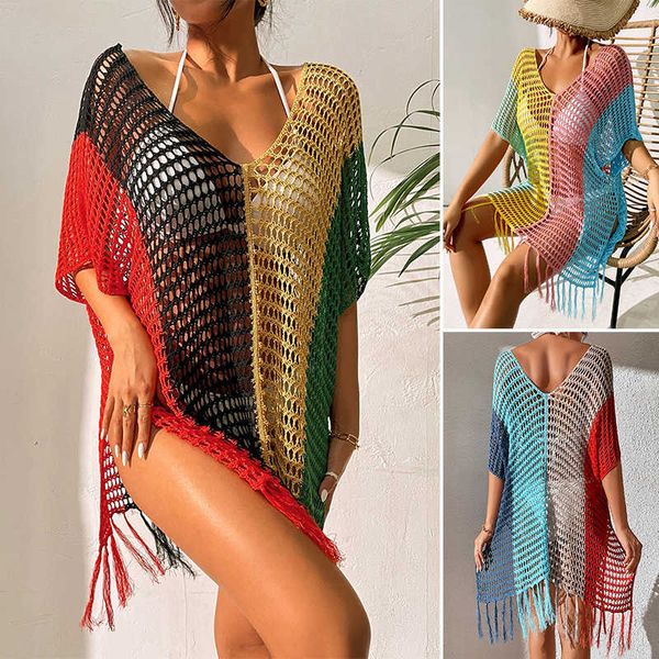 women's swimwear multicolor knitted crochet bikini cover ups with fringe trim women hollow out beach dress summer bathing beachwear cov, White;black
women's swimwear multicolor knitted crochet bikini cover ups with fringe trim women hollow out beach dress summer bathing beachwear cov, White;black