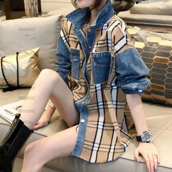 women's jackets denim stitching plaid shirt ladies european good 2023 spring autumn korean version versatile design niche longsleeved 2, Black;brown
women's jackets denim stitching plaid shirt ladies european good 2023 spring autumn korean version versatile design niche longsleeved 2, Black;brown