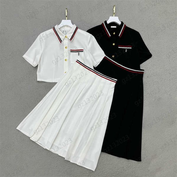 two piece dress contrasting color striped letter embroidery lapel short sleeves shirt patchwork webbing high waist pleated skirts 2 colors w, White
two piece dress contrasting color striped letter embroidery lapel short sleeves shirt patchwork webbing high waist pleated skirts 2 colors w, White
