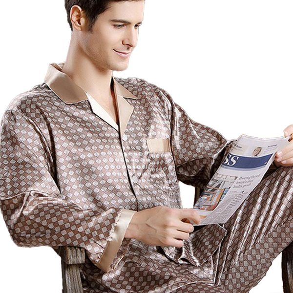 men's sleepwear silk pajamas paisley men long-sleeved shirt trousers two pieces sleepwear set plus size pyjamas home clothes male 23031, Black;brown
men's sleepwear silk pajamas paisley men long-sleeved shirt trousers two pieces sleepwear set plus size pyjamas home clothes male 23031, Black;brown