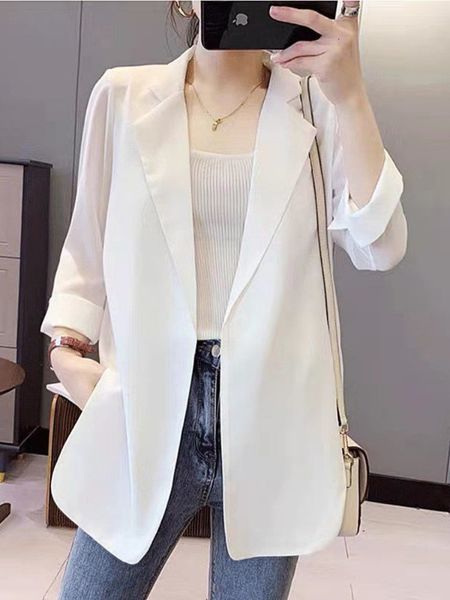 women's suits blazers spring summer chiffon small suit jacket loose sunscreen mid-length suit women's cardigan casual blazer women, White;black
women's suits blazers spring summer chiffon small suit jacket loose sunscreen mid-length suit women's cardigan casual blazer women, White;black